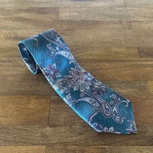Henry Grethel Elegant Paisley Silk Tie in Teal and Purple